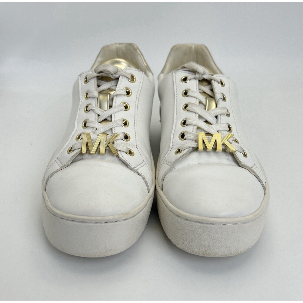 Michael Kors Shea Faux Leather Sneakers Womens Sz 7.5 White Logo Casual Shoes